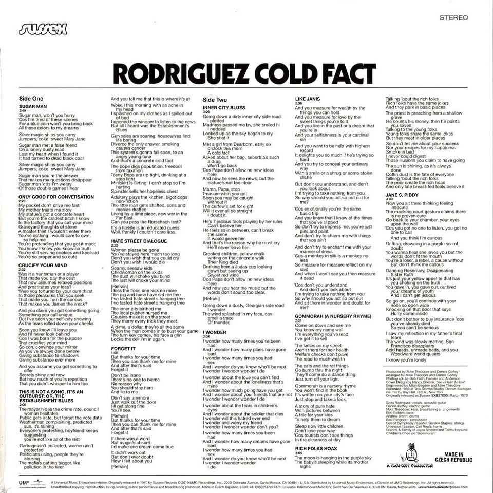 Rodriguez - Cold Fact (Vinyl LP - 1970 - EU - Reissue) - Bild 2 von 2
