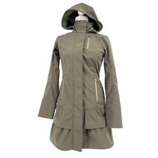 Athleta Renew Khaki Green Hooded Ruffle Tiered Softshell Jacket Womens Size S