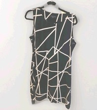 Tommy Hilfiger Black & White Geometric Sleeveless A-Line Dress Size 12 Pristine 