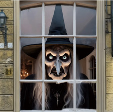Halloween Window Cover 3D Witch Decoration Scary Polyester Holiday Ornament