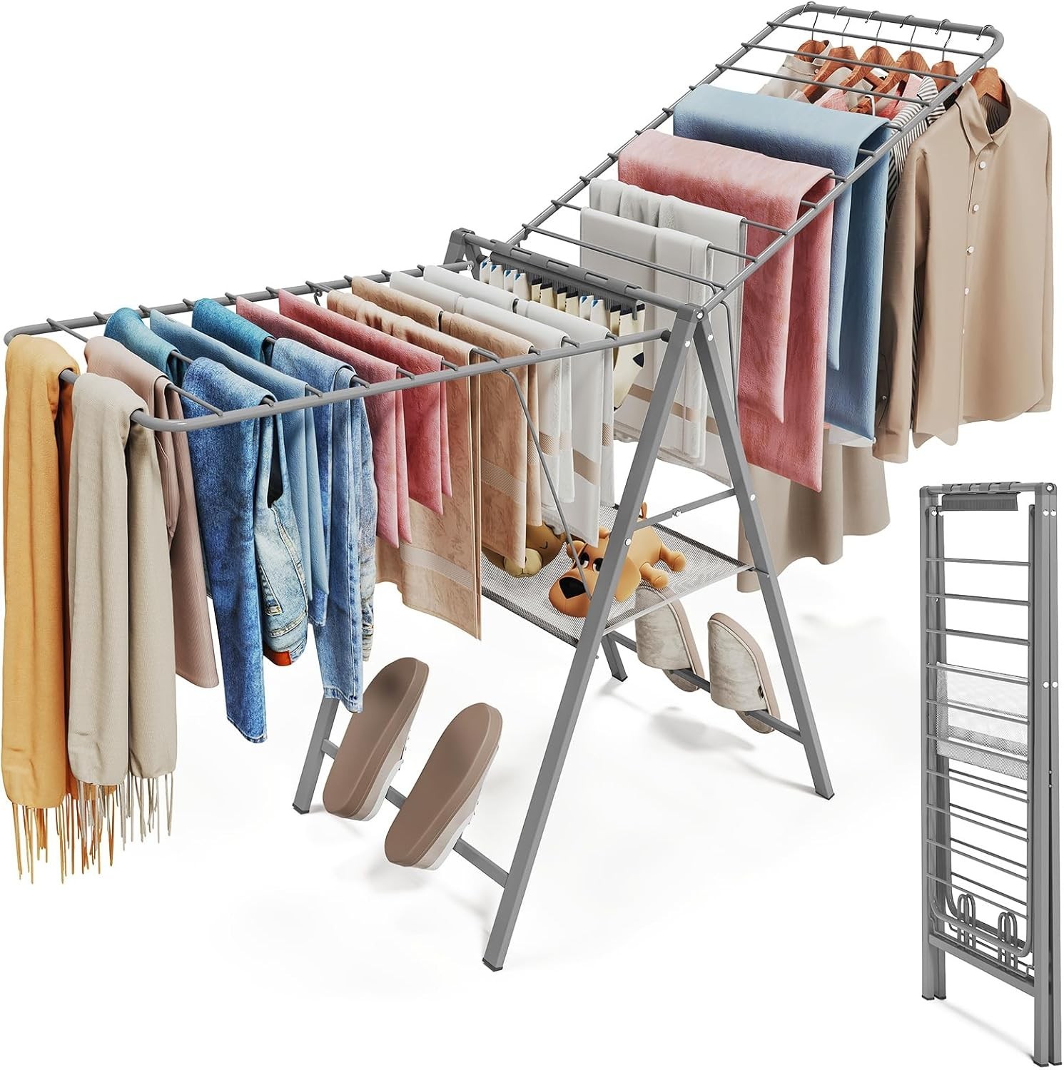 Clothes Drying Rack Foldable Metal Laundry Drying Rack Collapsible Portable