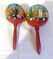 Mexican Maracas Vintage Hand Painted Flower Folk Art Music Percussion Set
