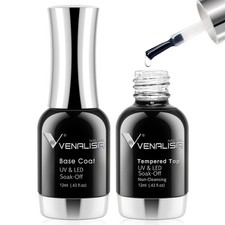 VENALISA 2 Pcs No Wipe Tempered Gel Top Coat and Base Coat Set Gel Nail Polis...