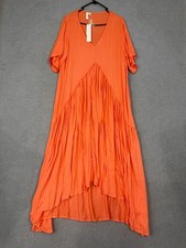 PQ Collections Dress Womens M/L Orange Peak Waist Maxi Pleated NEW