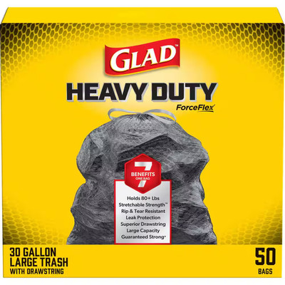 30 Gal. Heavy Duty Large Drawstring Outdoor Unscented Black Trash Bags (50-Count
