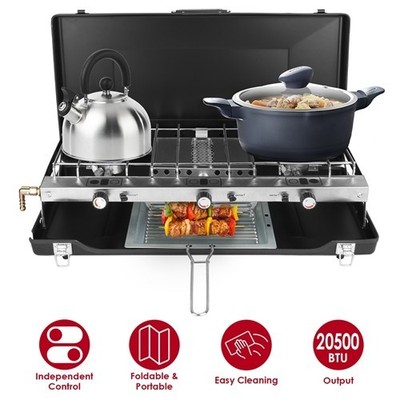 NEW LakeForest 3 Burner Camping Stove 20000 BTU Portable Foldable Propane Stove