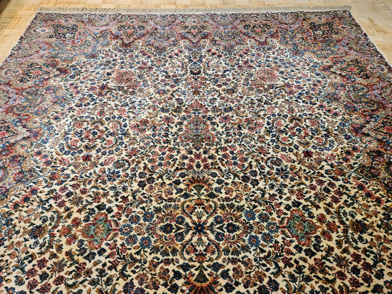 10x14 KARASTAN 742 IVORY FLORAL KIRMAN - 100% WOOL RUG EXCELLENT CONDITION!