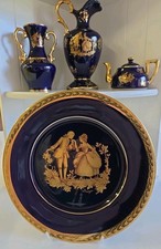 LIMOGES Vintage Courting Couple Cobalt Blue & Gold Set Plate Pitcher Vase Teapot