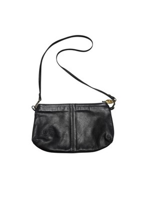 Stone Mountain Small Black Leather Soft Clutch Shoulder Bag Zip Top Minimalist 