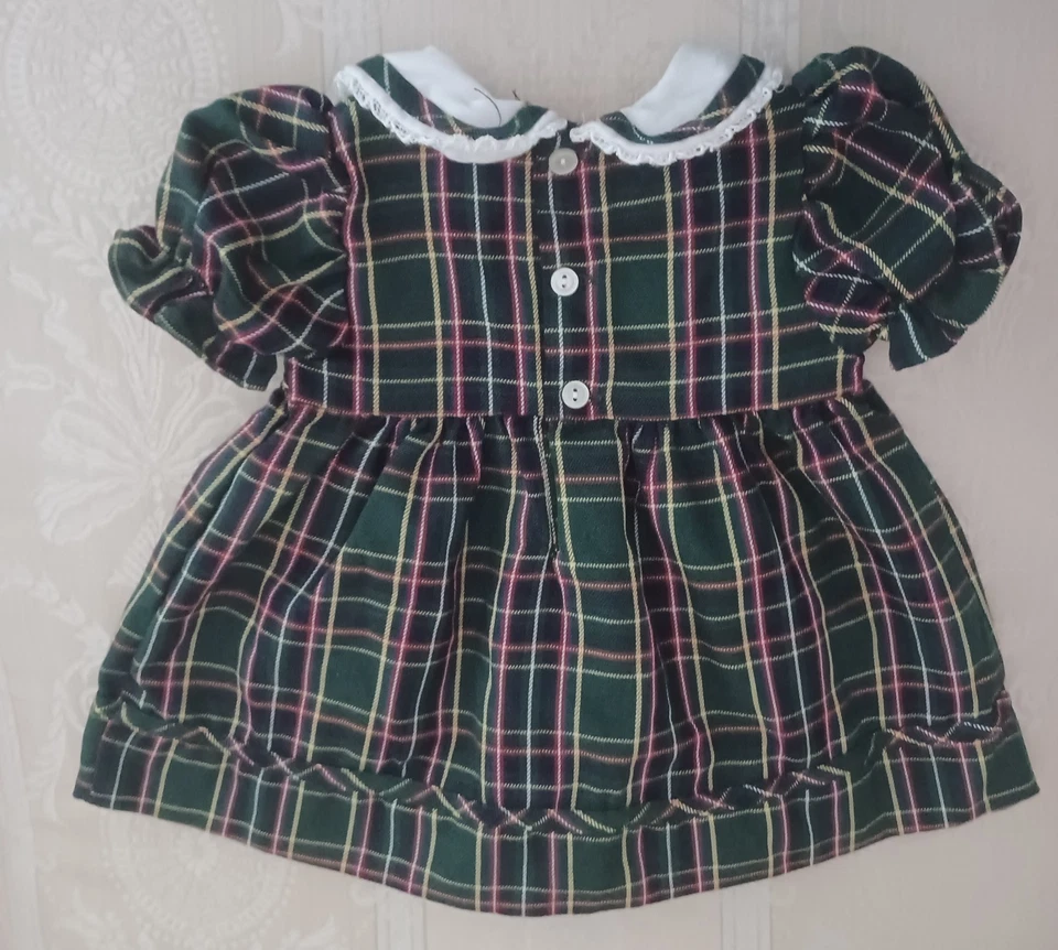 Vestido Vintage BT Niños NAVIDAD Vacaciones Cuadros Calado Talla 6-9 Mo Foto 4 de 4