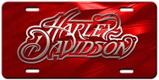 Cool Limited Silver on Red Harley Metal Aluminum Vanity License Plate Tag New