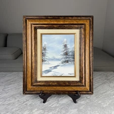 Winter Landscape Oil on Canvas Solod Wood Framed 18" x 16" Signed Crossman
