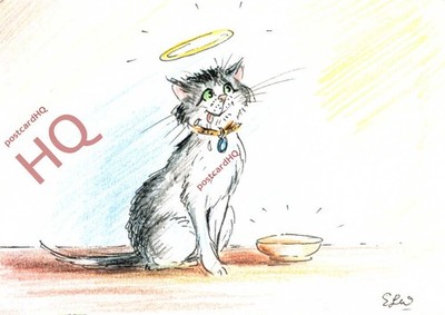 Picture Postcard:-E. Lucy Wright, Cat, Angel