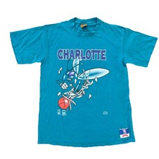 Charlotte Hornets Shirt Large Nutmeg Mascot Break Through Vintage Teal