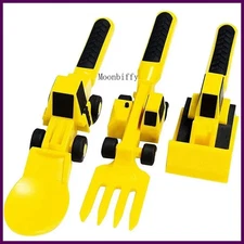 3pcs Set Knife Fork Spoon Car Bulldozer Excavator Shovel Plate Tableware.