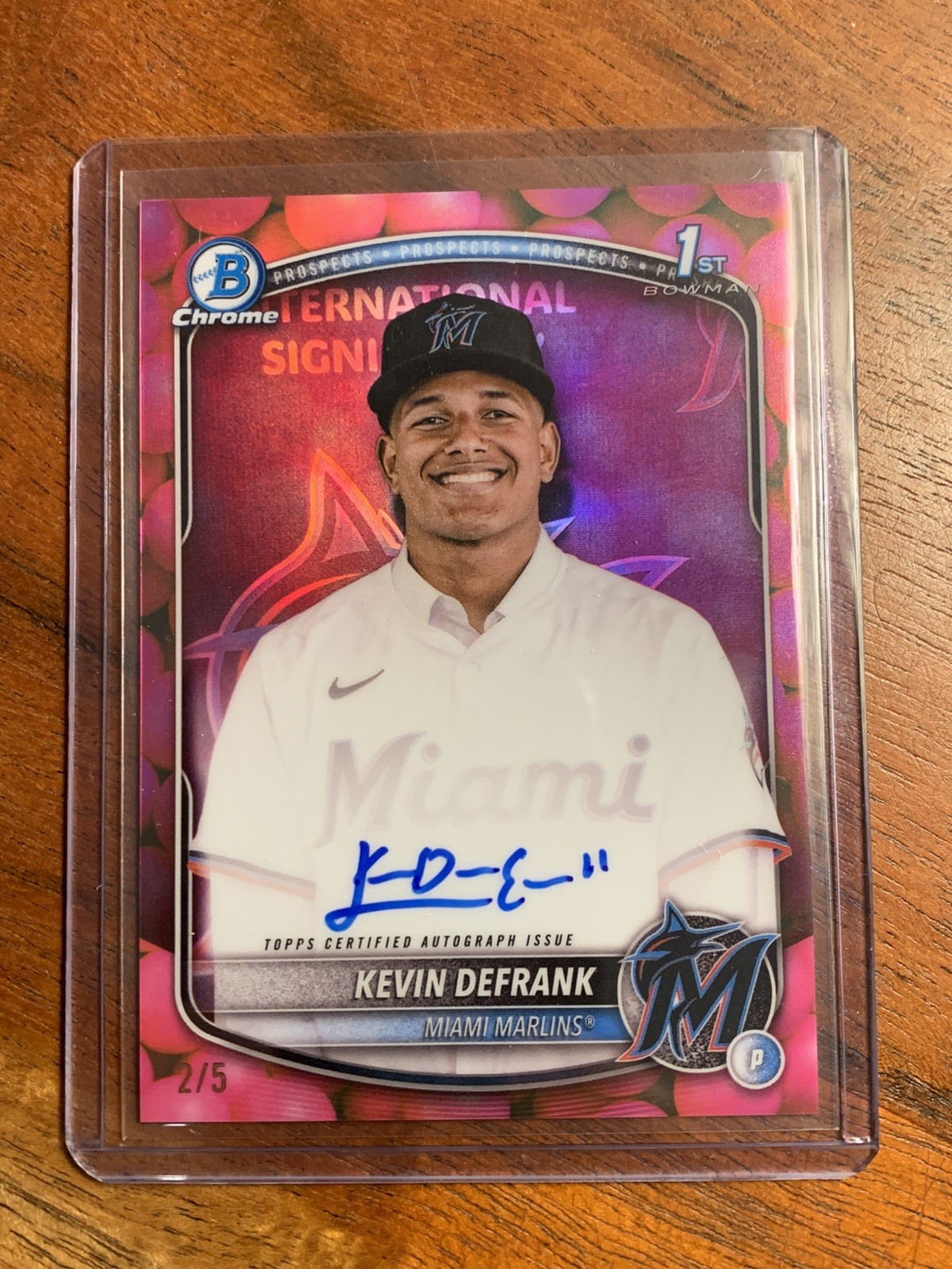 2025 Bowman Chrome Kevin Defrank RC Auto 2/5 Miami Marlins #CPA-KD Bubble Gum