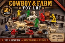 Vintage 1950s-60s Mixed Plastic Toy Lot - Western Cowboy, Farm Blacksmith Marx