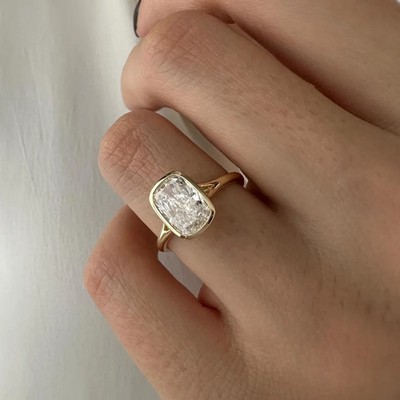 3 Ct Elongated Cushion Cut IGI Certified Lab Grown Diamond Ring 14k Yellow Gold