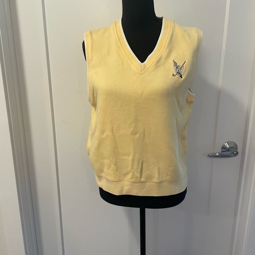 Cutter & Buck Vest MEDIUM women's yellow and white knit ribbed V-neck hem soft