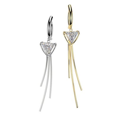 316L Hinged Belly Button Clicker Ring With Triangle CZ & Chain Dangle