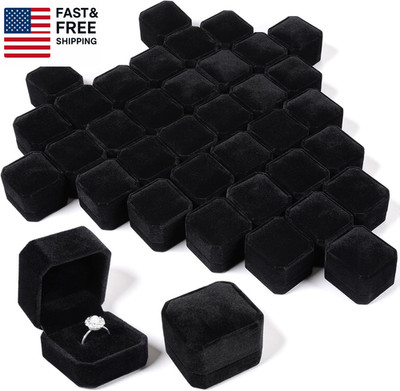 36 Pcs Black Velvet Ring Boxes Bulk, 2.13 X 1.97 X 1.54 Inch Rings Case Earring