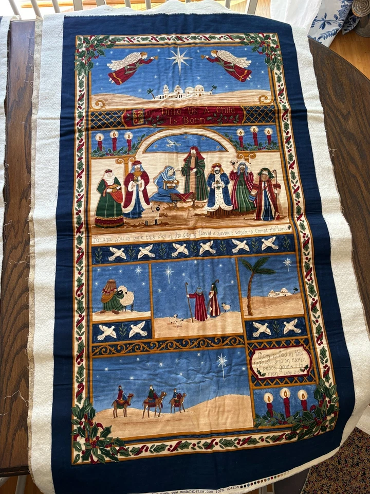 Christmas Nativity Wall Quilt Lap A Child is Born Deb Strain Lined Backed Angels - Image 2 of 3