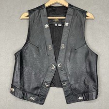Vintage Isabel Western Black Leather Vest M Concho Biker Cowboy Southwestern USA