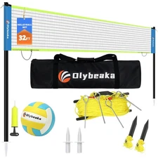 32ft Regulation Size Portable Outdoor Volleyball Net Set System for Backyard ...