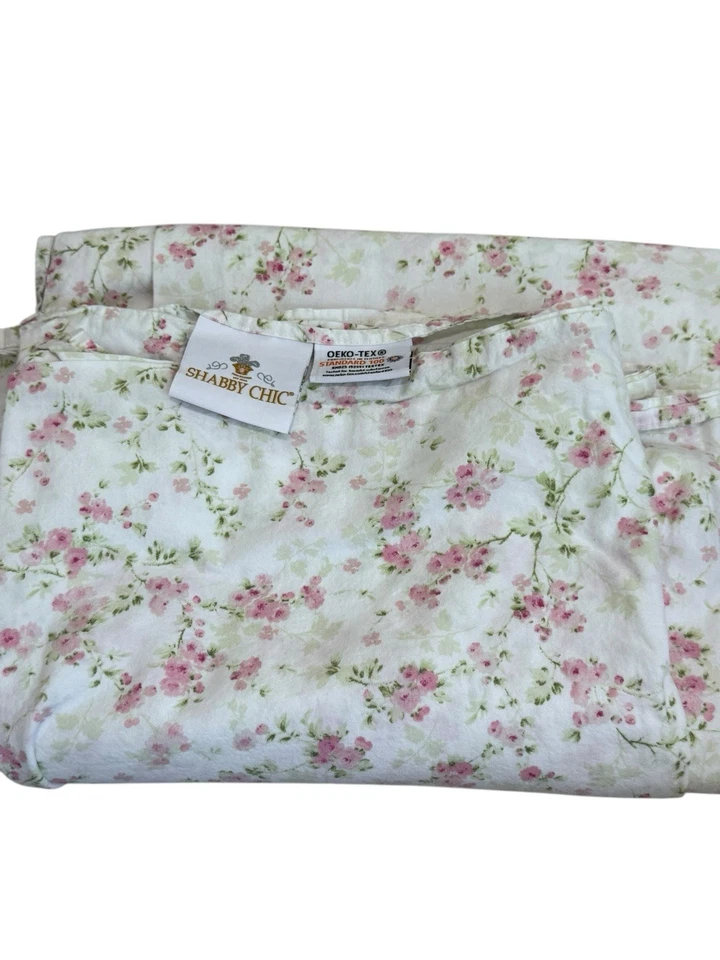 Shabby Chic Rosa Floral Blanco Sábana Plana Completa/Queen 1 Funda de Almohada Algodón Foto 4 de 4