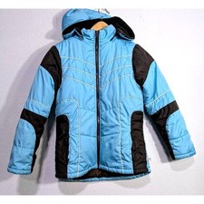 Rothschild Girls Puffer Jacket Hooded Hooded Blue Brown Quilted Size M 10 12