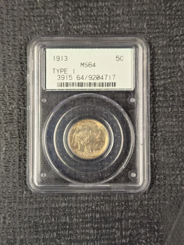 1913 Type 1 MS 64 PQ Buffalo Nickel PCGS OGH Old Green Holder Nicely Toned 5c