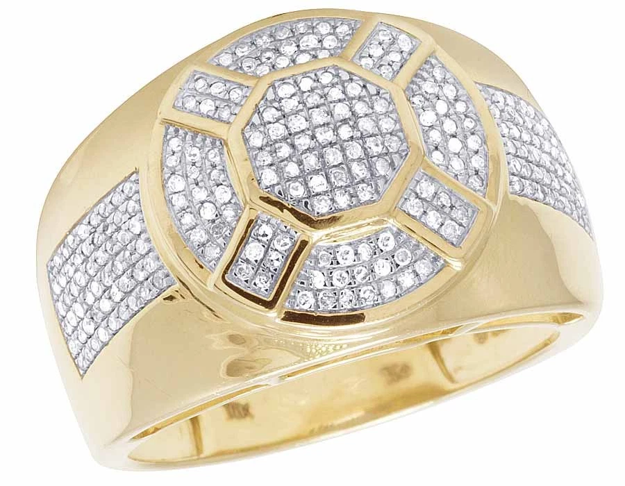 Anillo meñique de diseñador micro pavé de diamantes genuinos de oro amarillo de 10 quilates para hombre 1/2 quilate 16 mm