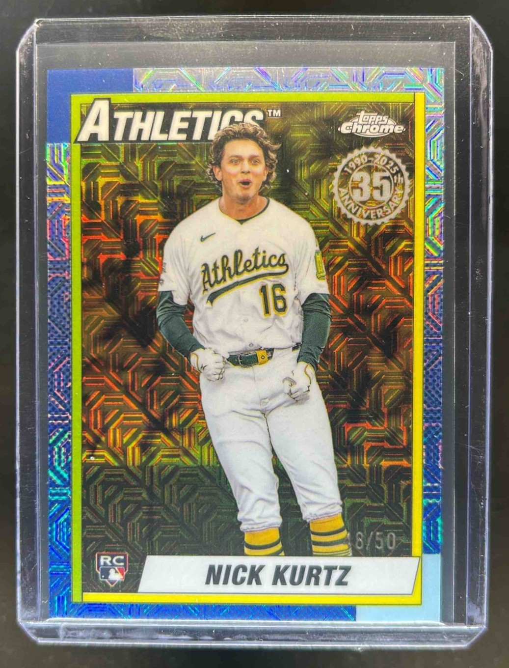 2025 Topps Update Nick Kurtz Silver Pack 1990 Chrome RC Gold Mojo Refractor #/50