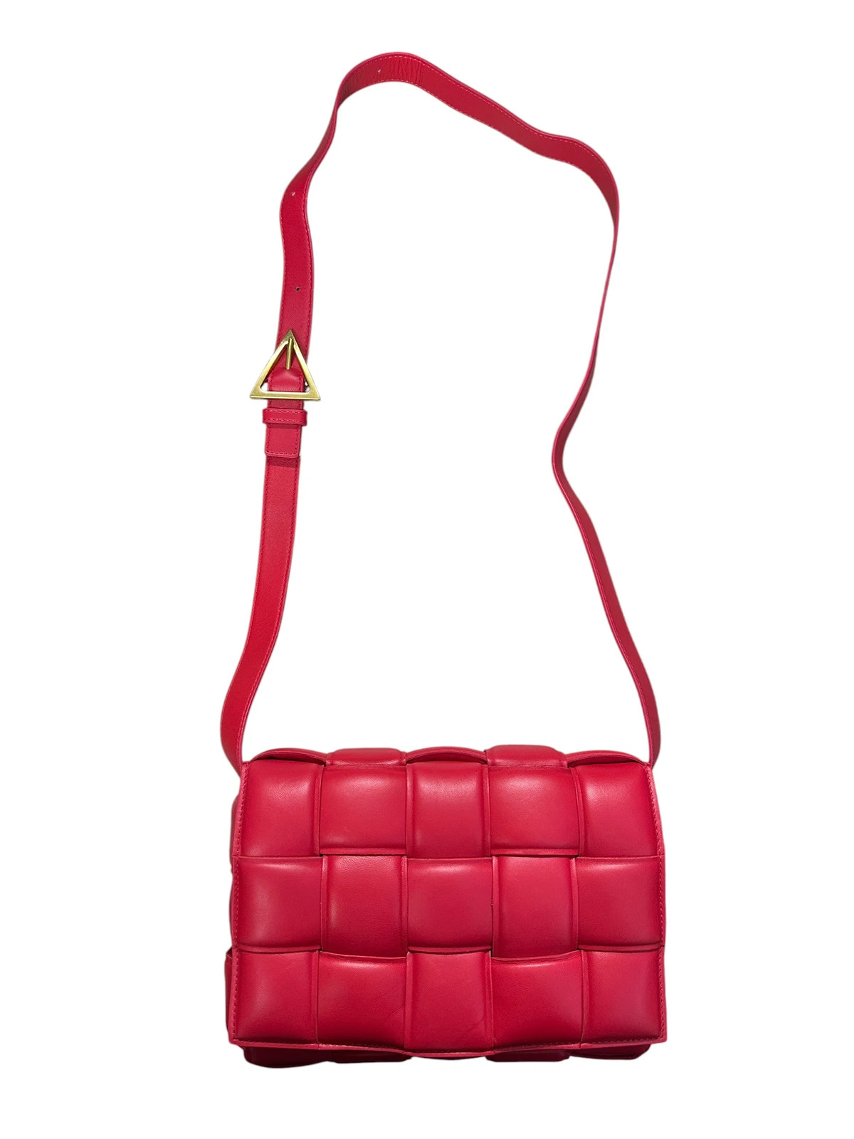BOTTEGA VENETA Padded Intrecciato Lambskin Cassette Crossbody Shoulder Bag Red