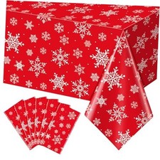 6 Pieces Christmas Snowflake Plastic Party Tablecloth Decorations,White