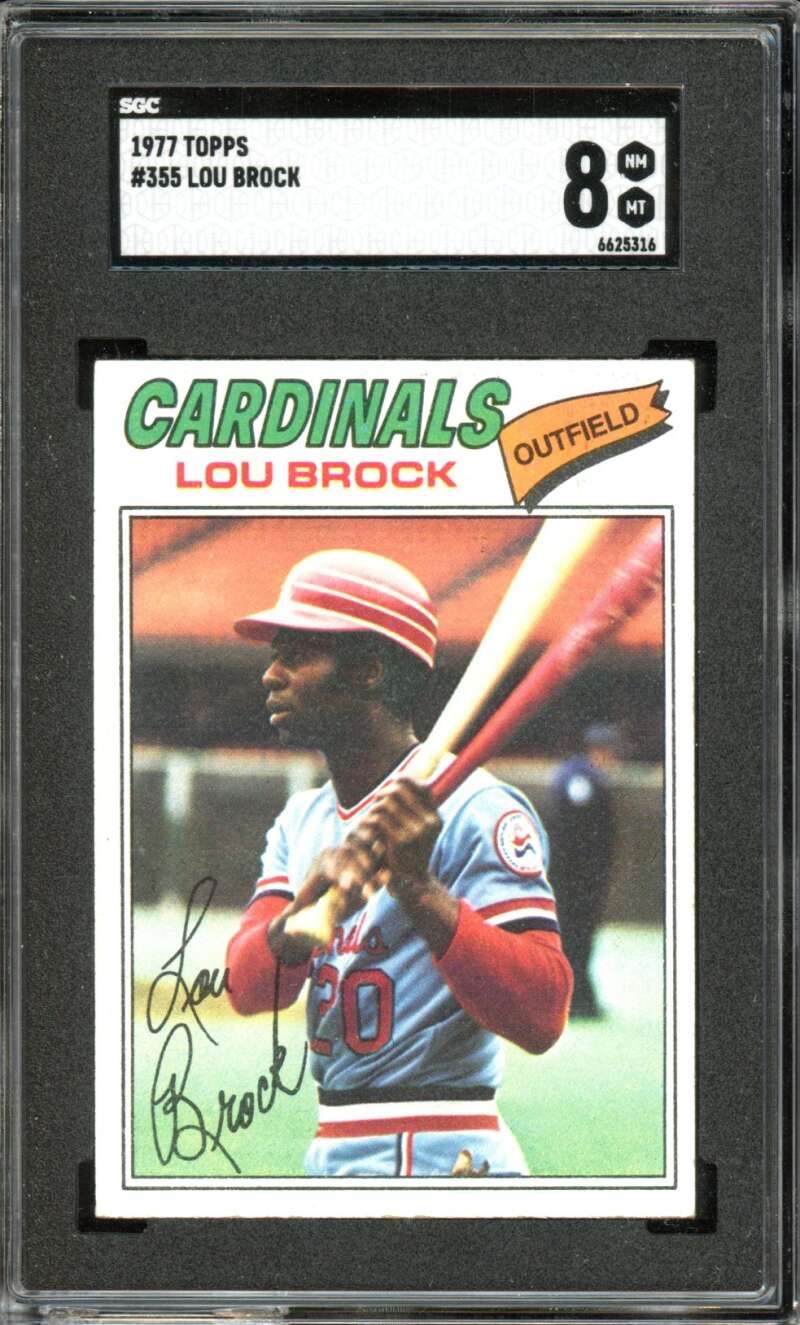 1977 Topps #355 Lou Brock Cardinals HOF SGC 8 NM-MT