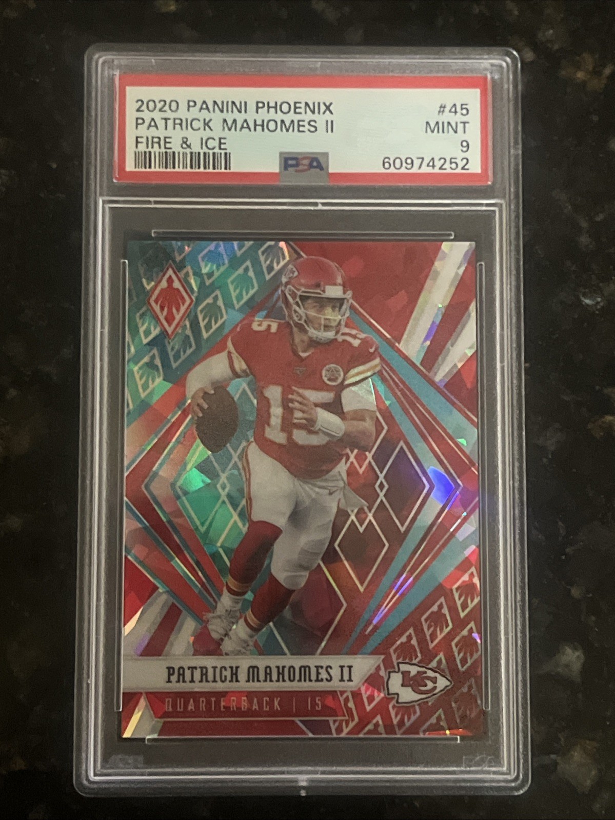 2020 Phoenix 🔥🧊 Fire & Ice Prizm /50 PATRICK MAHOMES #45 PSA 9