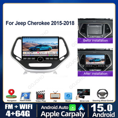 Android 15 For Jeep Cherokee KL 2015-2018 Car Stereo Radio Carplay GPS  4+64GB