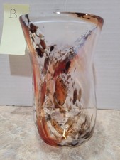 Studio Art Hand Blown Glass Rust Black and Clear Swirl Signed Vase B