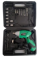 Caliber 4.8-V Cordless Screwdriver Drill W/ Toolbox-8 Sockets-32 Bits-Green-NEW