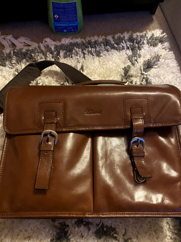 Mens Leather Briefcase Cross Body Bag Buckerell Chestnut Tan - Picture 7 of 8