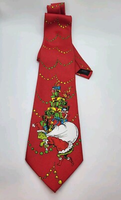 Dr Seuss How The Grinch Stole Christmas Tie Class Xmas Holiday Red Novelty