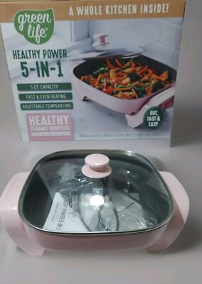 GreenLife Pink Electric Skillet 5-IN-1 Healthy Ceramic Nonstick 12'' 5QT Square