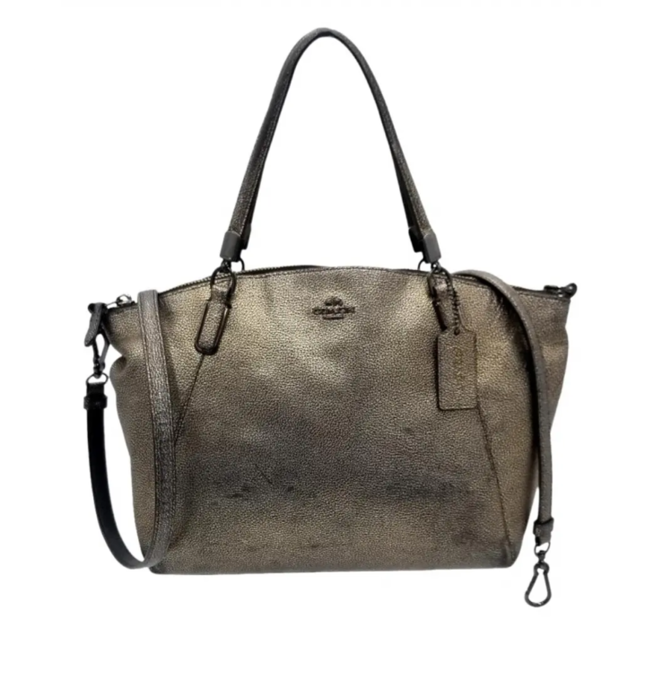 Coach Kelsey Gold Crackle Leather Tote/Crossbody Bag With Zipper
