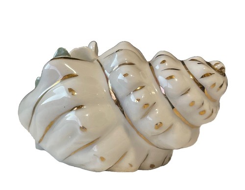 Vintage Shell With Sculpted Pink & White Flowers Ceramic Shell 4” Long - Picture 5 of 10