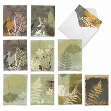 10 Pack All Occasion Blank Note Cards With Envelopes - Layered Leaves