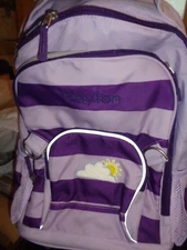 Pottery Barn Kids Fairfax rolling backpack lavender stripe cloud sun mono Peyton