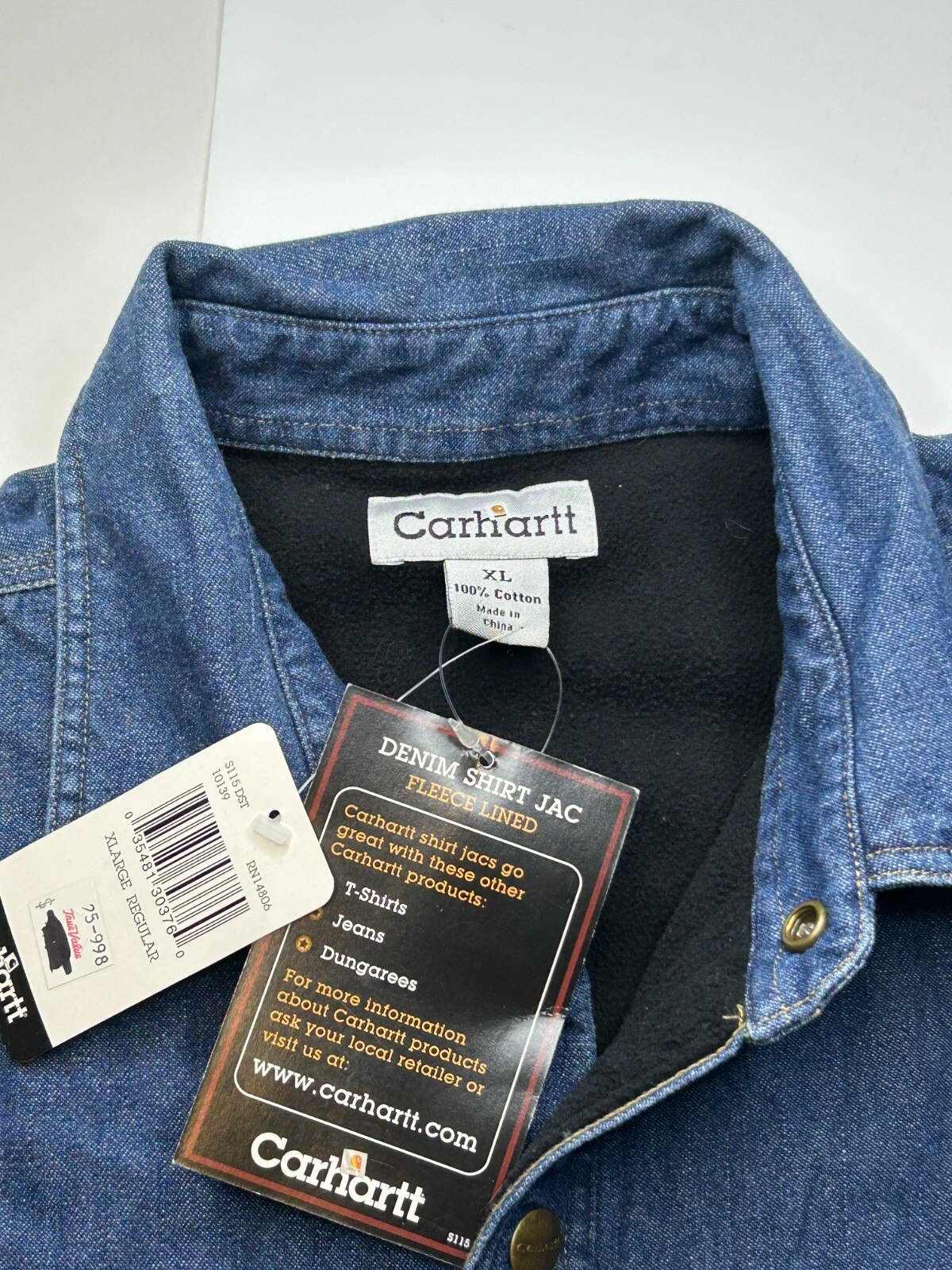 NWT Carhartt Denim Shirt JAC Fleece Lined Size X Large Regular 100% Cotton NWT
