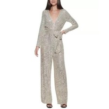 Eliza J Women's silver Sequinned Surplice Jumpsuit size 2 NWOT