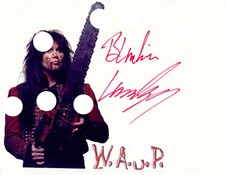 W.A.S.P. SCIE À CHAÎNE SANGLANTE SIGNÉE WASP BLACKIE LAWLESS PHOTO RÉIMPRESSION CD LP  